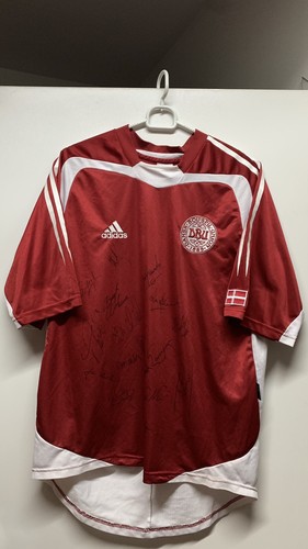 Camiseta de fútbol Adidas Dinamarca 2004 2005 firmados autógrafos partido