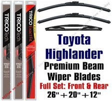 2008+ Toyota Highlander Wipers 3-Pack Full Set Front & Rear 19260/19200/12A