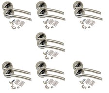 7 Sets Indiana Style Modern Duo Chrome Door Handles on Rose Latches and Hinges