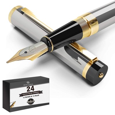 Pluma Fuente Plateada Metalica De Punta Media Para Escritura Suave Ambidiestra