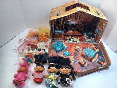 Vintage 1960s Troll House Cave Carrying Case Playset W/ 10 Trolls Included