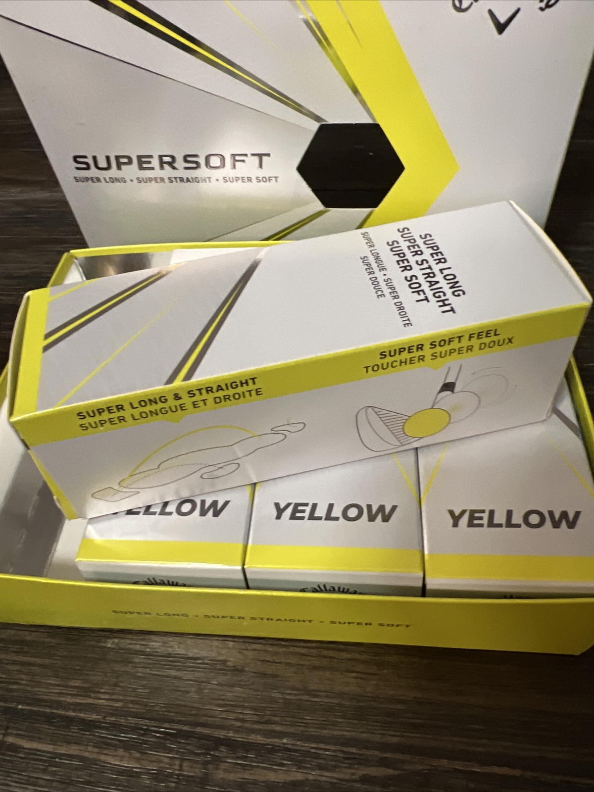 New Dozen Callaway Super Soft Super Long Super Straight Yellow Golf