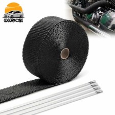 2 X 32.8 Roll Black Header Turbo Pipe Manifold Exhaust Heat Wrap Tape 4 Ties