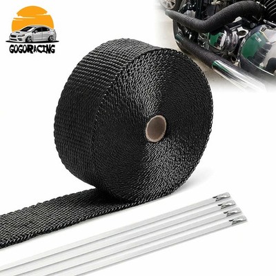2'' x 32.8' Roll Black Header Turbo Pipe Manifold Exhaust Heat Wrap Tape 4 Ties