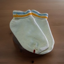 VTG Socks 80s Ladies Acrylic Sport USA Yellow Blue Low Cut White Stripe Ankle