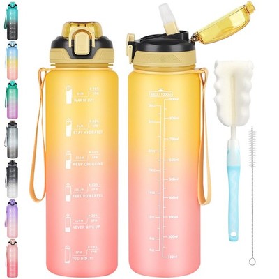 1L Trinkflasche mit Strohhalm und Zeitmarkierungen auslaufsicher 1 Liter BPA frei trinken