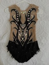 Black Nude Rhythmic Gymnastics Competition Leotard Rhinestone Crystal Costume