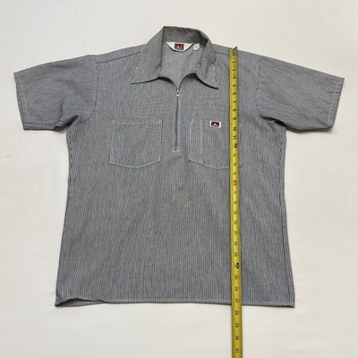トップス BEN DAVIS 1990s USA Hickory L/S Shirts M Vintage 90s BEN DAVIS Hickory Stripe Half Zip Work Shirt Men's