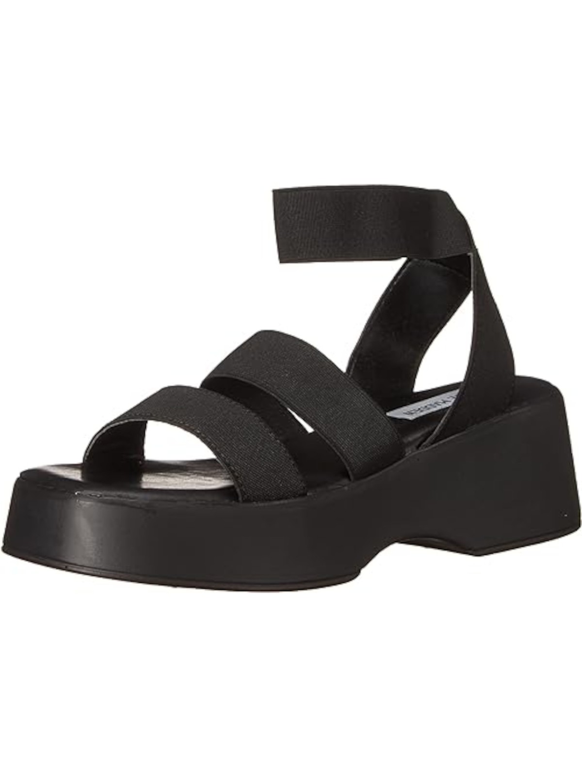 "STEVE MADDEN Womens Black 1-1/2\" Platforms Sashes Wedge Slip On Sandals 9 M"