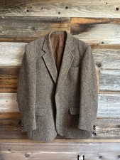 Harris Tweed Mens Blazer 100 Wool Brown Herringbone Sport Coat Scotland Size 40