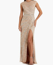 NWD, MAC DUGGAL Embellished Illusion High Neck Cap Sleeve Gown Sz 8 LD284