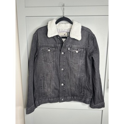 Levi's Silver Tab Men's Black Denim Trucker Jacket with White Faux Shearling