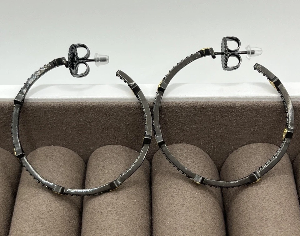 Pendientes de aro Freida Rothman flecha pavé oro 14k y rodio sobre SS NUEVOS Foto 2 de 4