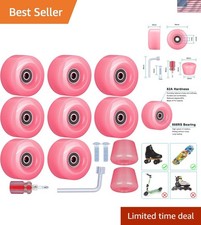 32mm x 58mm Pink Roller Skate Wheels with High-Speed Bearings for All Skating