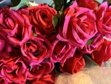 40 Pcs Pink Rose Artificial Flowers Bulk with 20" Pink Long Stem, Silk Fake