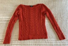 Lauren Ralph Lauren Sweater Womens Medium Orange Cable Knit Fisherman Preppy 90s