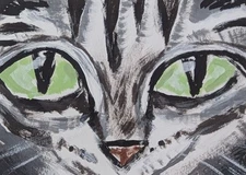 Original ACEO Cat Painting Miniature Art Card Tabby Eye By Samantha McLean
