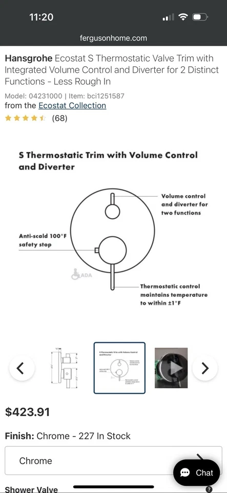 Guarnição termostática Hansgrohe Ecostat S com controle de volume e desviador - Cromado - Imagem 2 de 4