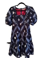 Ulla Johnson Nora Printed Square-Neck Puff-Sleeve Tiered Midi Dress in Indigo