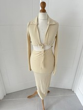 Women’s PLT Beige rib tie bust detail long sleeve midaxi dress size S UK 8 BNWT