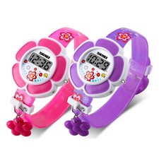 SNE Kids Watch Girl Flower Shape Novelty Cartoon Digital 1144 Pink