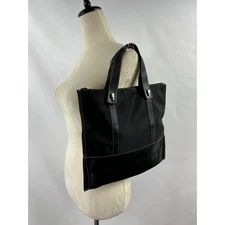 Lamarthe Mini Tote Black Nylon Leather Removable Handles Inner Pocket Handbag
