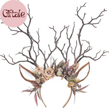 Branch Deer Antler Headband, Woodland Reindeer Ear Headpiece for Renaissance, Fl