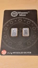 2 x 1g Silver bars .999 solid silver - Wessex Mint - Archangel design - bullion