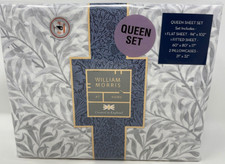 WILLIAM MORRIS England QUEEN Sheet SET Willow Bough Dove Gray Cotton PERCALE NWT