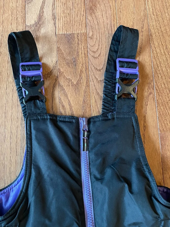 Traje de nieve c9 Champion para niños y niñas Snowbib, negro con forro púrpura, talla M (7-8) Foto 2 de 4