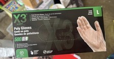 Large Poly Food Safe Industrial Gloves, Latex Free, Clear, 500/Box