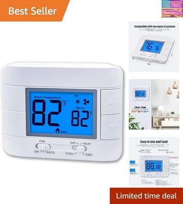 Thermostat Non Programmable Heat Pump Thermostat for House 2H/1C, with Large ...