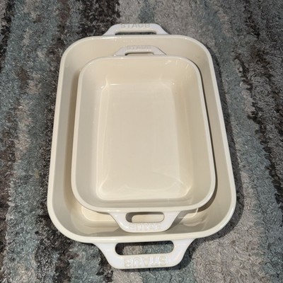 Staub Ceramic 10.5'' X 8'' Baking Casserole Dish Gratin Handle Never Used Set Of 2