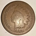 1864 L US INDIAN HEAD CENT - RARE LOW MINTAGE BRONZE USA CIVIL WAR PENNY 1864-L