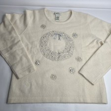Vintage Orvis Christmas Sweater M Wreath Sequins 90s Lambs Wool Angora Y2K Ugly