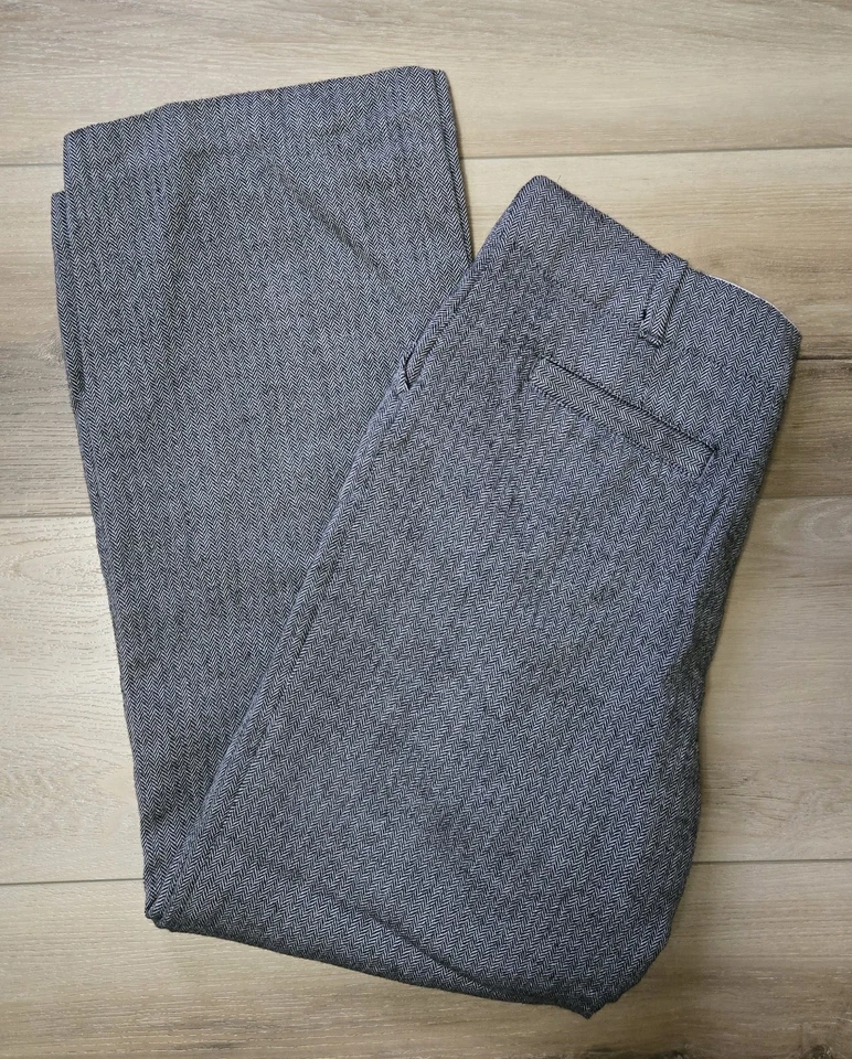 Pantalones de vestir de tweed de pierna ancha de mezcla de lana azul marino antiguo de colección forrados 16 Foto 2 de 3