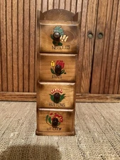 Vintage Hand Painted 4 Drawer Wood Sewing Storage Box - Made in Japan EXCELLENT