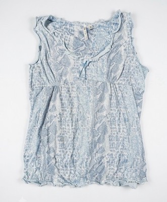 Body Touch Blue Snakeskin Print Sleeveless Top Ruffle Trim Women s Medium 