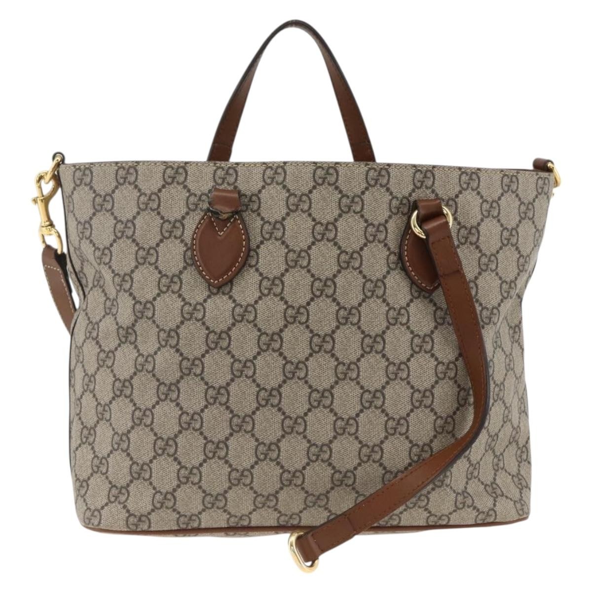 GUCCI GG Supreme Tote Bag PVC 2way Beige Gold 473887 Auth gh1977