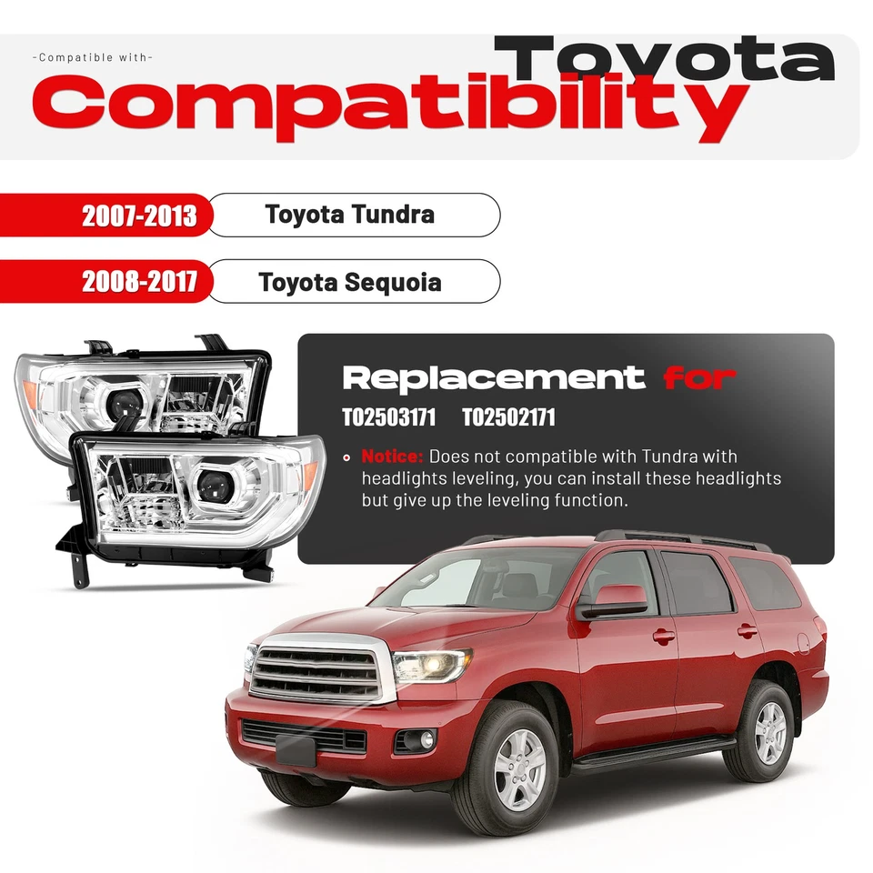 Proyector faros LED cromados para Toyota Tundra 2007-2013 Sequoia 2008-2017 Foto 2 de 4