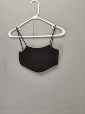 Zara Women Top Large Black Cotton Blend Sleeveless Cropped Ribbed Camisole