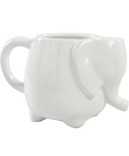 HOME-X WHITE ELEPHANT CERAMIC MUG WITH TEA BAG HOLDER 16 Oz 6”x4”x3”