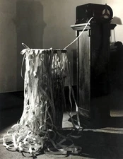 1940's A paper tape machine continuous paper lenth falling to a basket Old Photo