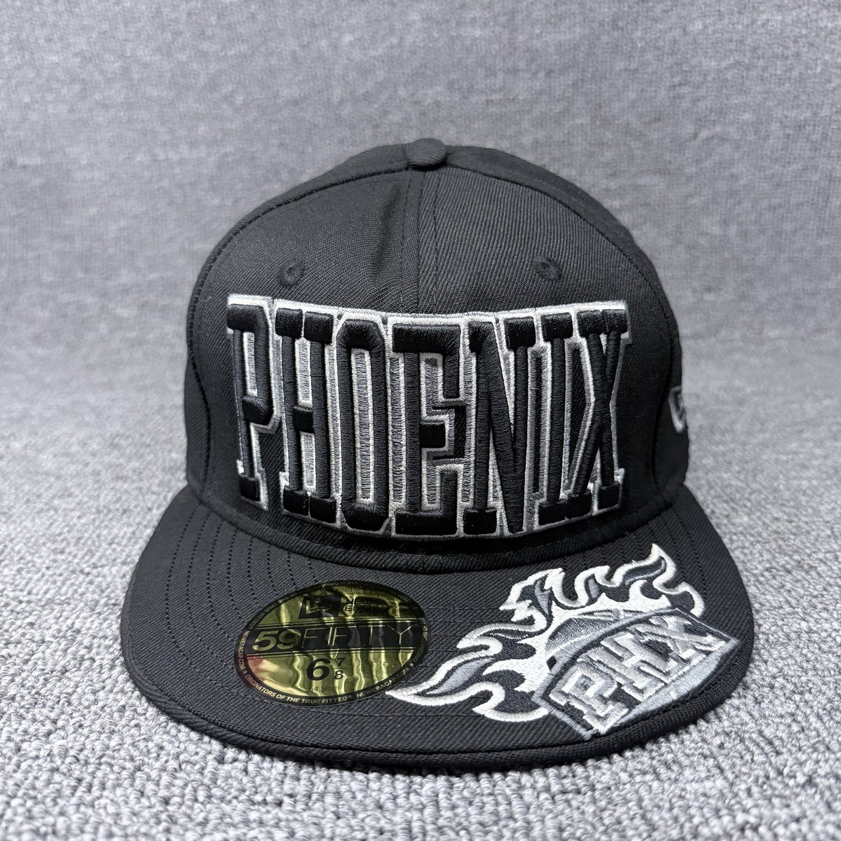 New Era 59FIFTY Phoenix Suns PHX Black Gray Fitted Hat Size 6 7/8 NBA Cap