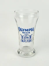 Vintage Olympia Beer 5.25" Small Pilsner Sham Glass Blue Print - RARE!