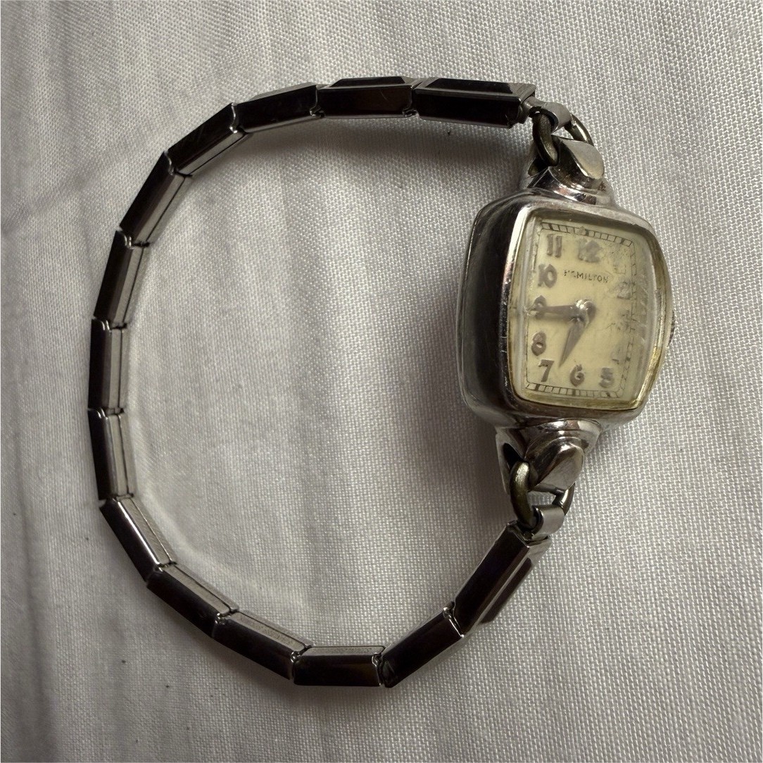 Hamilton Rectangular Women's Wristwatch Silver Br… - image 1