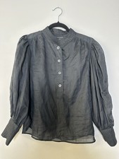 Banana Republic Black Sheer Blouse long puff sleeves XS
