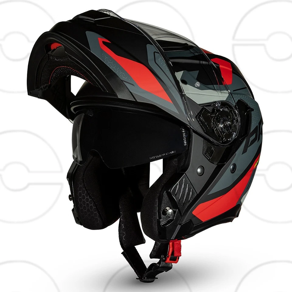 CRUIZER Casco moto modulare Omologato PRO Nero Rosso Opaco doppia visiera