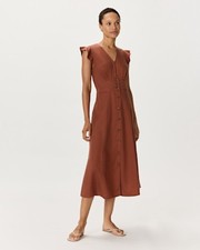 Quince Women Vintage Wash Tencel Button Front Midi Dress Brown L