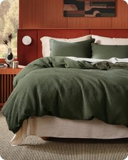 Duvet Cover Set 3 Pieces Cotton Waffle Weave Olive Green Full 80 x Bedsure 80x90